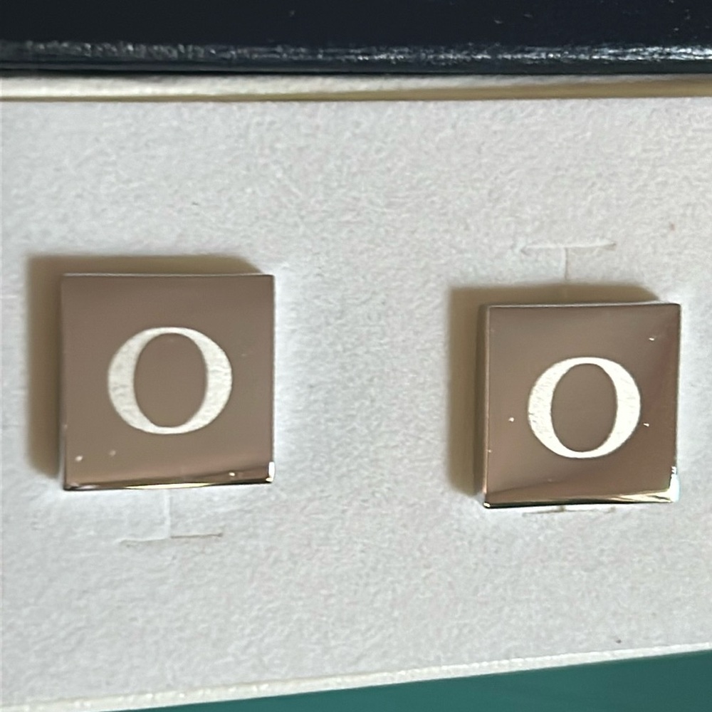 New Dual Monocle Monogrammed “O” Cufflinks Silver Tone in Gift Box